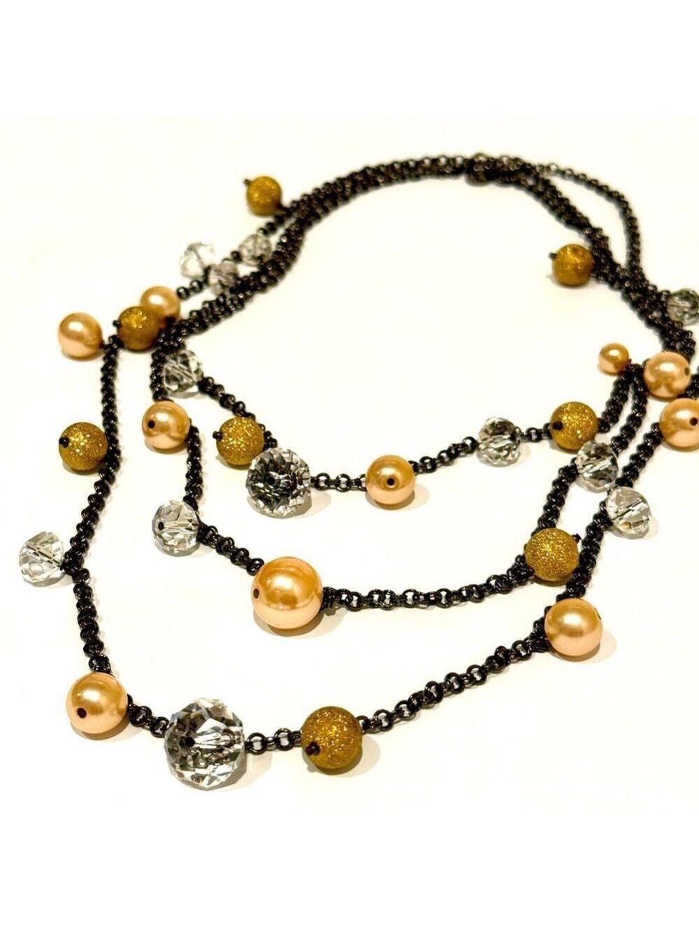 CHICO’S | Multi-Strand Glitter Gold, Pearl & Crystal Beaded Necklace | NWOT - Picture 5 of 8